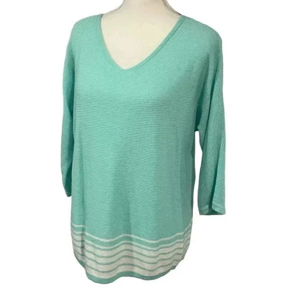 Chico’s size 3 (16) linen blend half-sleeve v-neck sweater - Picture 1 of 10